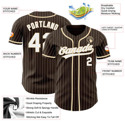 Custom Brown White Pinstripe City Cream Authentic Baseball Jersey - Sky-Custom