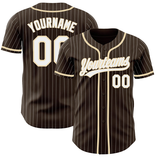 Custom Brown White Pinstripe City Cream Authentic Baseball Jersey - Sky-Custom