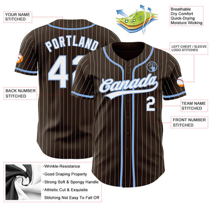 Custom Brown White Pinstripe Light Blue Authentic Baseball Jersey - Sky-Custom
