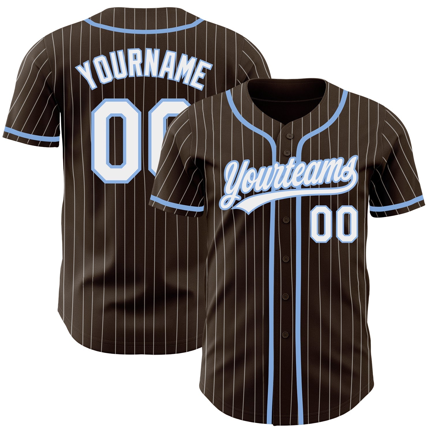 Custom Brown White Pinstripe Light Blue Authentic Baseball Jersey - Sky-Custom