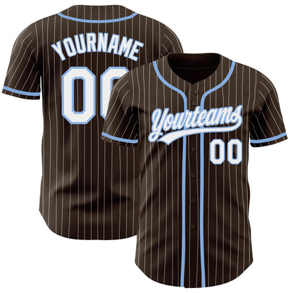 Custom Brown White Pinstripe Light Blue Authentic Baseball Jersey - Sky-Custom