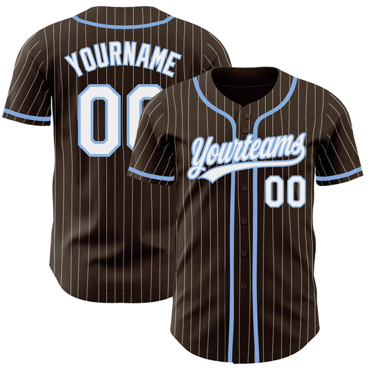 Custom Brown White Pinstripe Light Blue Authentic Baseball Jersey - Sky-Custom
