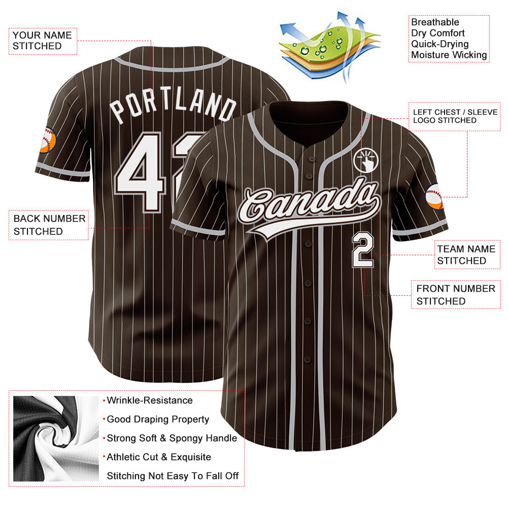 Custom Brown White Pinstripe Gray Authentic Baseball Jersey - Sky-Custom