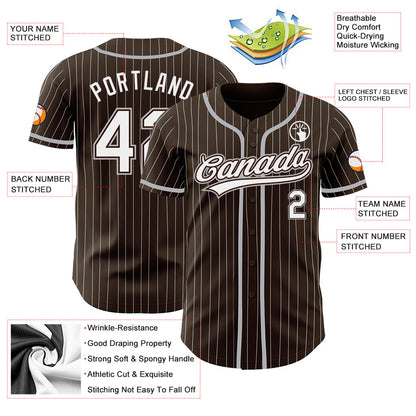 Custom Brown White Pinstripe Gray Authentic Baseball Jersey - Sky-Custom