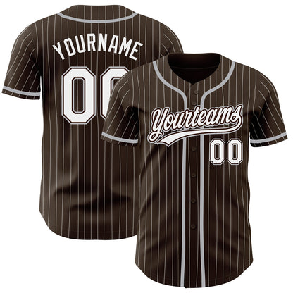 Custom Brown White Pinstripe Gray Authentic Baseball Jersey - Sky-Custom