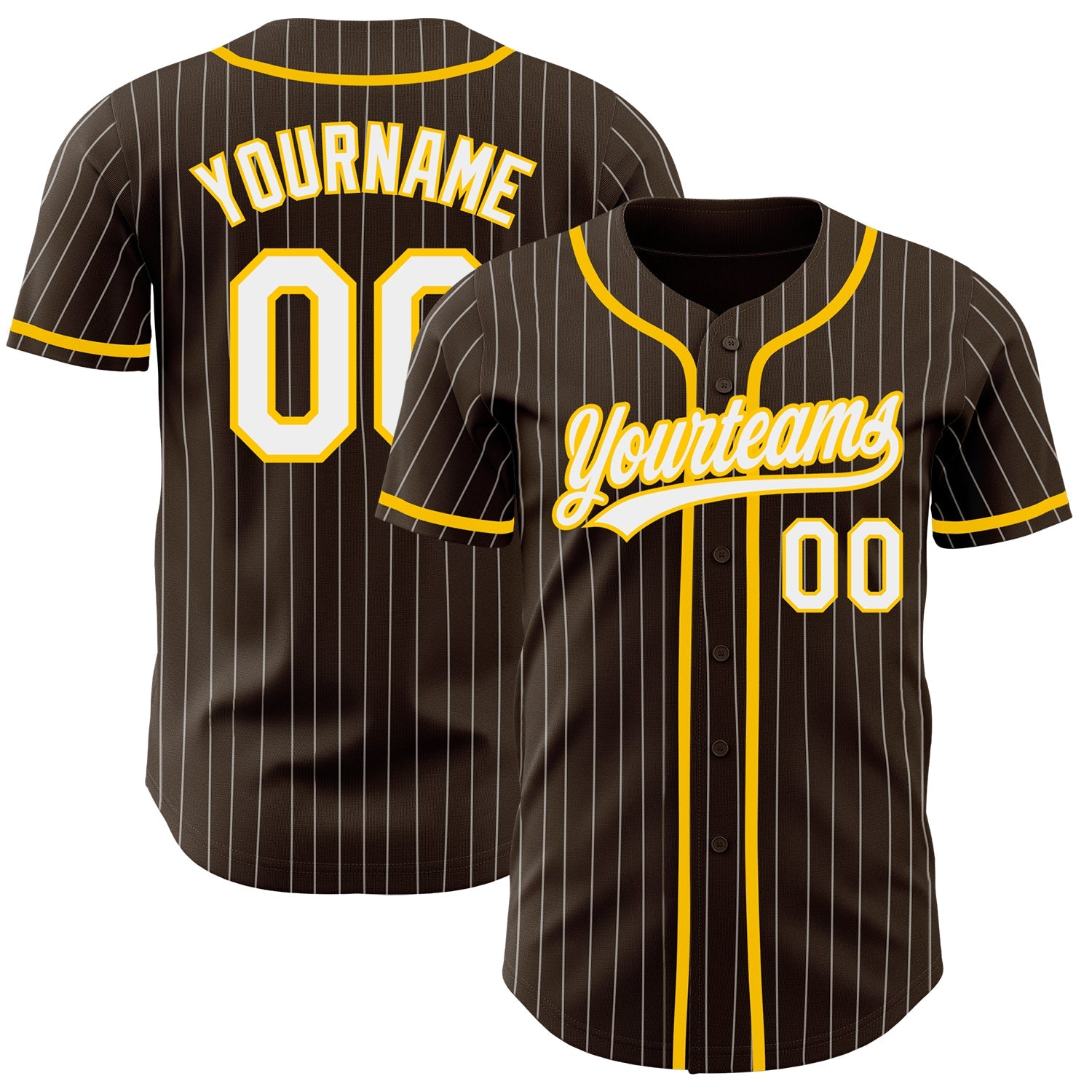 Custom Brown White Pinstripe Yellow Authentic Baseball Jersey - Sky-Custom