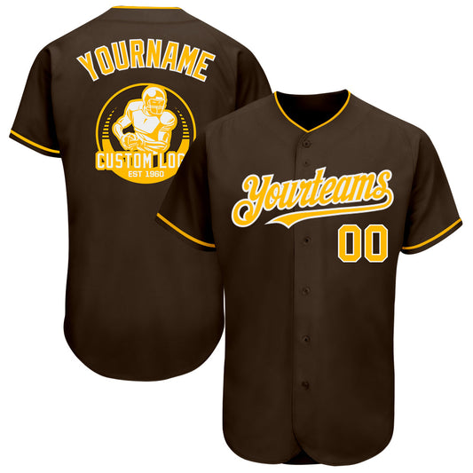 Custom Brown Gold-White Authentic Baseball Jersey - Sky-Custom