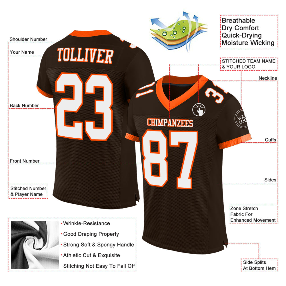 Custom Brown White-Orange Mesh Authentic Football Jersey - Sky-Custom