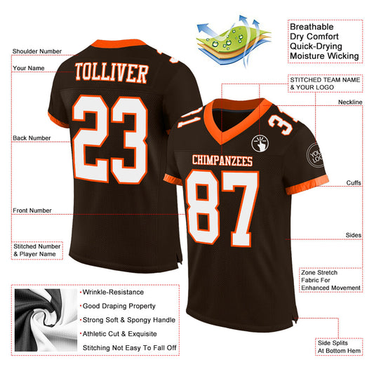 Custom Brown White-Orange Mesh Authentic Football Jersey - Sky-Custom