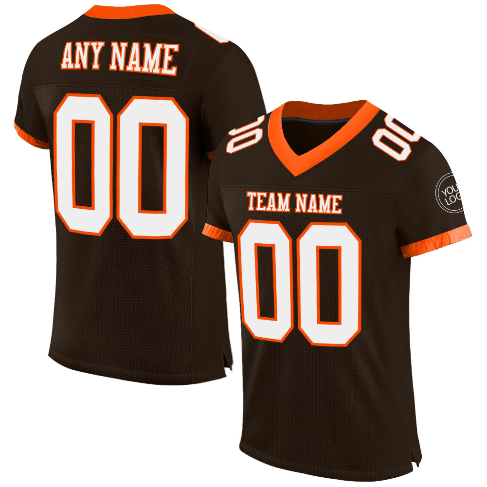 Custom Brown White-Orange Mesh Authentic Football Jersey - Sky-Custom