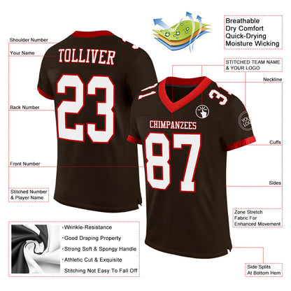Custom Brown White-Red Mesh Authentic Football Jersey - Sky-Custom