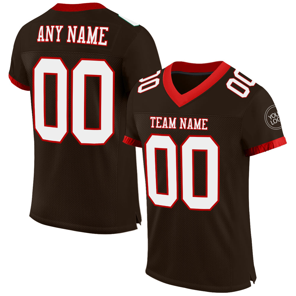 Custom Brown White-Red Mesh Authentic Football Jersey - Sky-Custom
