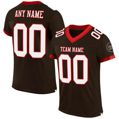 Custom Brown White-Red Mesh Authentic Football Jersey - Sky-Custom