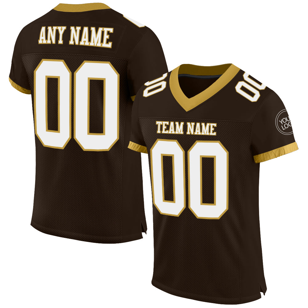 Custom Brown White-Old Gold Mesh Authentic Football Jersey - Sky-Custom