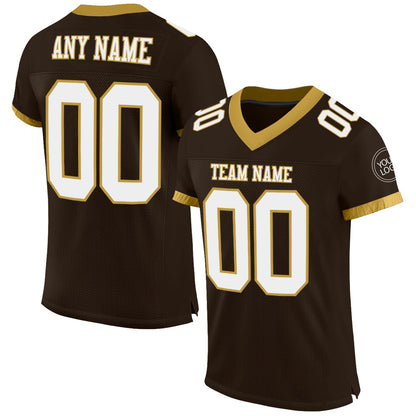 Custom Brown White-Old Gold Mesh Authentic Football Jersey - Sky-Custom