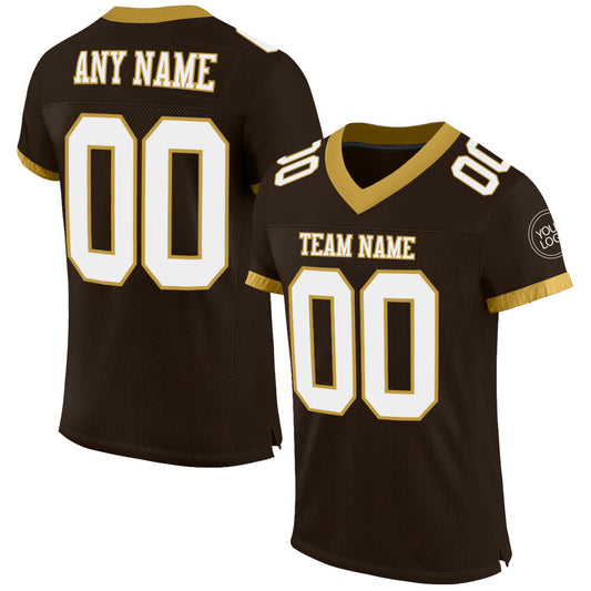 Custom Brown White-Old Gold Mesh Authentic Football Jersey - Sky-Custom