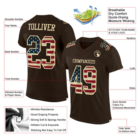 Custom Brown Vintage USA Flag-City Cream Mesh Authentic Football Jersey - Sky-Custom