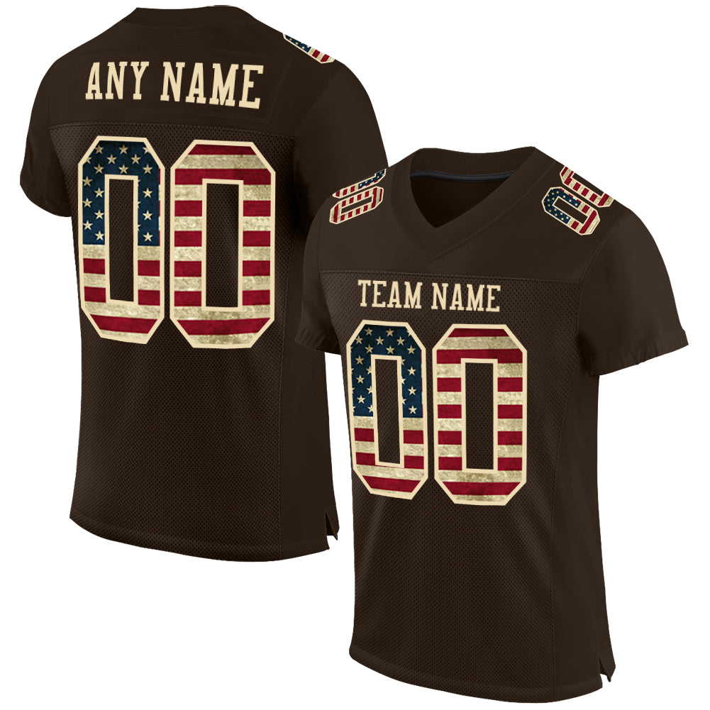 Custom Brown Vintage USA Flag-City Cream Mesh Authentic Football Jersey - Sky-Custom