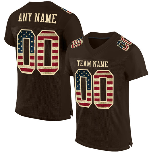 Custom Brown Vintage USA Flag-City Cream Mesh Authentic Football Jersey - Sky-Custom