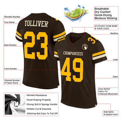 Custom Brown Gold-Cream Mesh Authentic Football Jersey - Sky-Custom