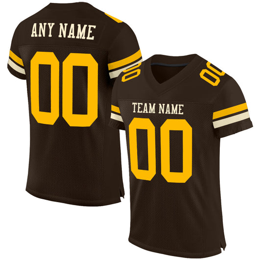 Custom Brown Gold-Cream Mesh Authentic Football Jersey - Sky-Custom