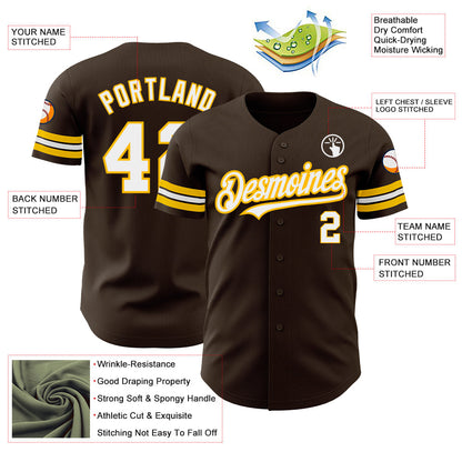 Custom Brown White-Gold Authentic Baseball Jersey - Sky-Custom