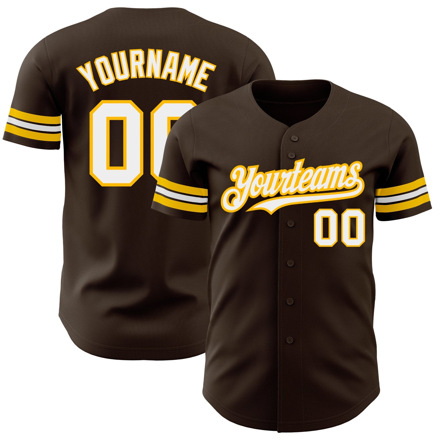 Custom Brown White-Gold Authentic Baseball Jersey - Sky-Custom