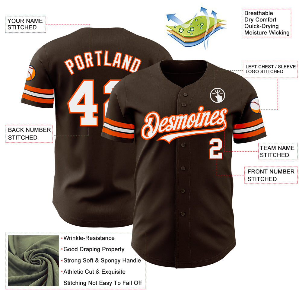 Custom Brown White-Orange Authentic Baseball Jersey - Sky-Custom