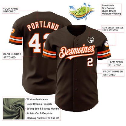 Custom Brown White-Orange Authentic Baseball Jersey - Sky-Custom