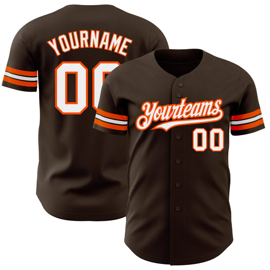 Custom Brown White-Orange Authentic Baseball Jersey - Sky-Custom