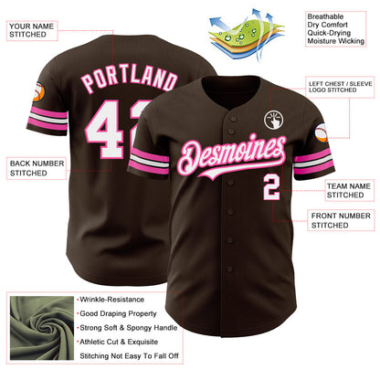 Custom Brown White-Pink Authentic Baseball Jersey - Sky-Custom