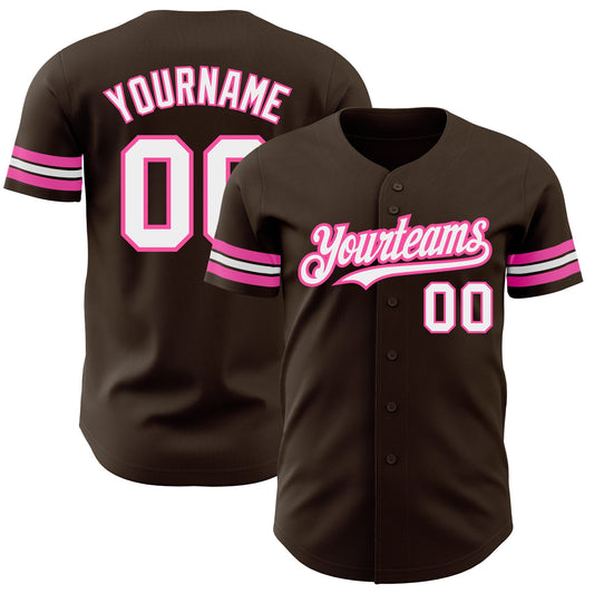 Custom Brown White-Pink Authentic Baseball Jersey - Sky-Custom