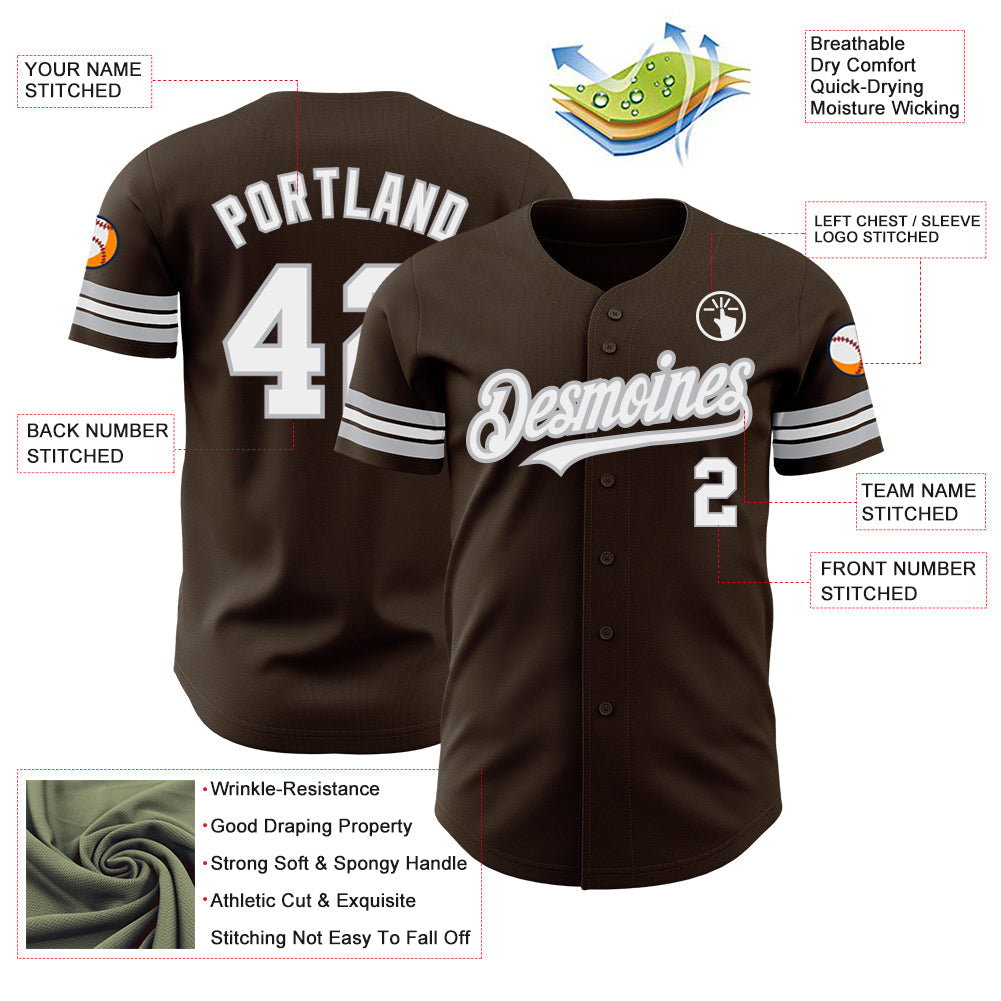 Custom Brown White-Gray Authentic Baseball Jersey - Sky-Custom