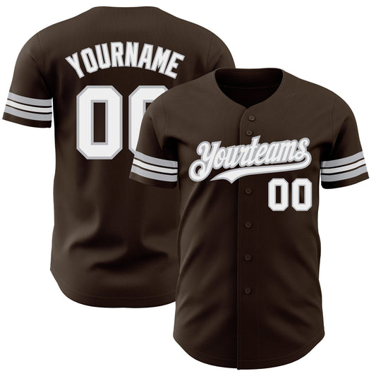 Custom Brown White-Gray Authentic Baseball Jersey - Sky-Custom