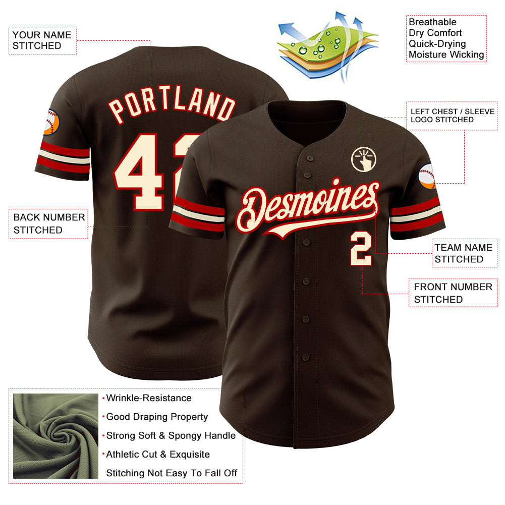 Custom Brown Cream-Red Authentic Baseball Jersey - Sky-Custom
