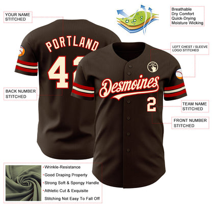 Custom Brown Cream-Red Authentic Baseball Jersey - Sky-Custom