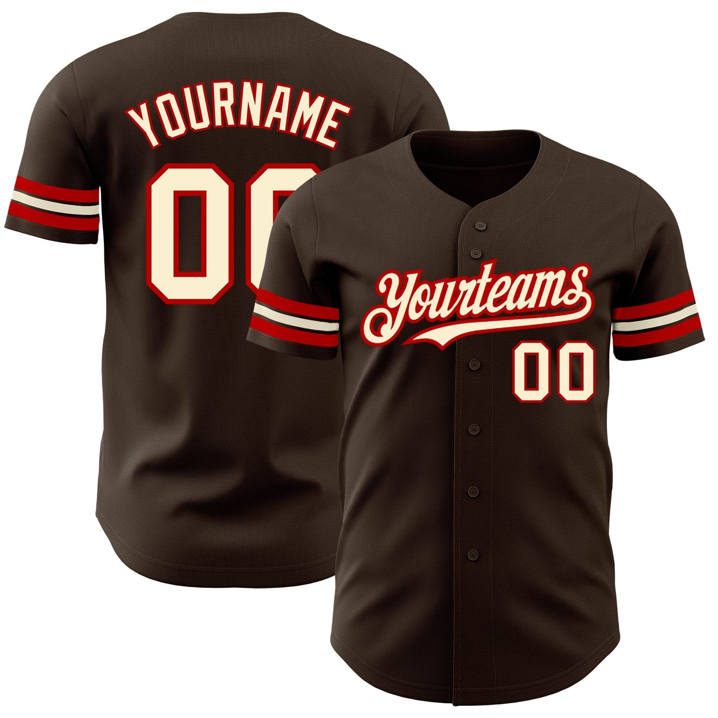 Custom Brown Cream-Red Authentic Baseball Jersey - Sky-Custom