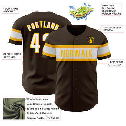 Custom Brown White-Gold Authentic Baseball Jersey - Sky-Custom
