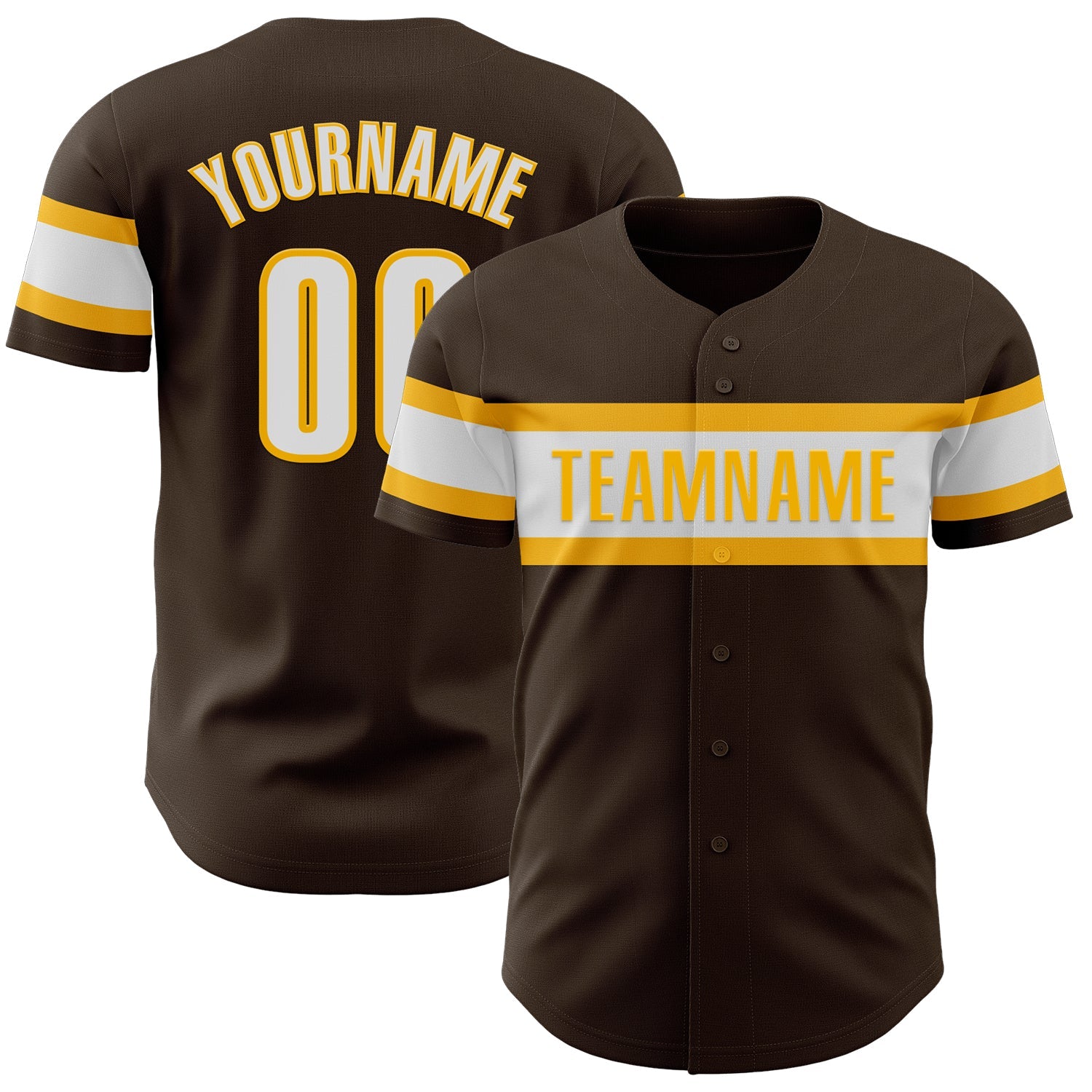 Custom Brown White-Gold Authentic Baseball Jersey - Sky-Custom