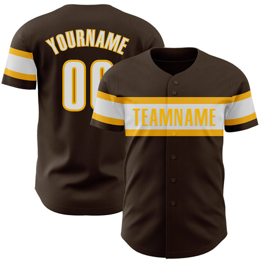Custom Brown White-Gold Authentic Baseball Jersey - Sky-Custom
