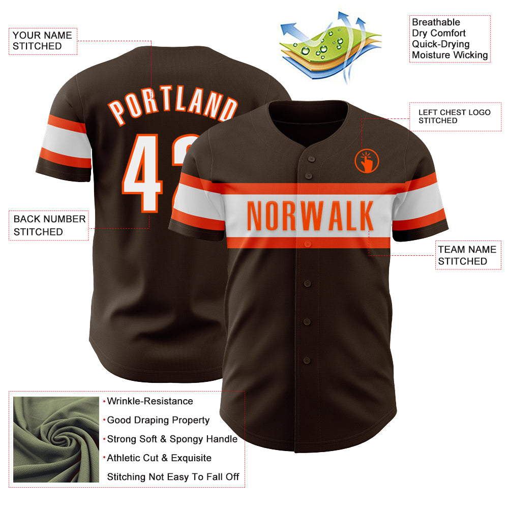 Custom Brown White-Orange Authentic Baseball Jersey - Sky-Custom
