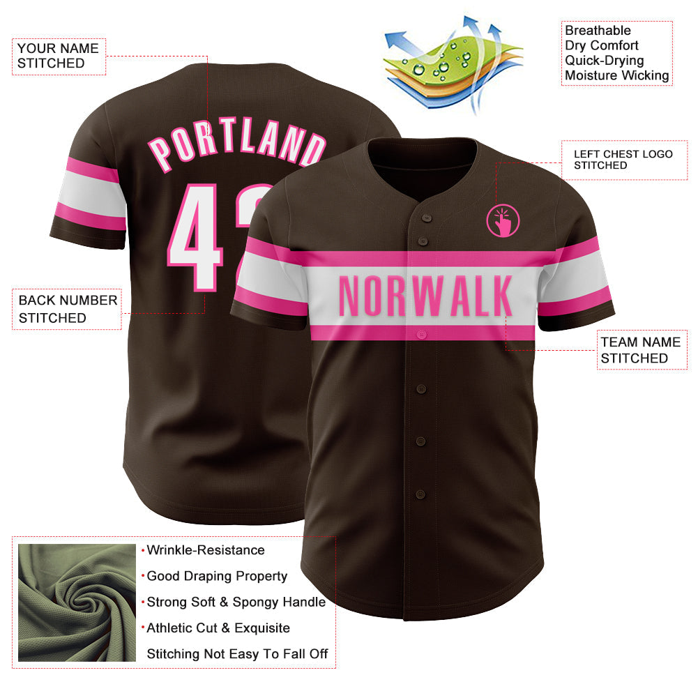 Custom Brown White-Pink Authentic Baseball Jersey - Sky-Custom