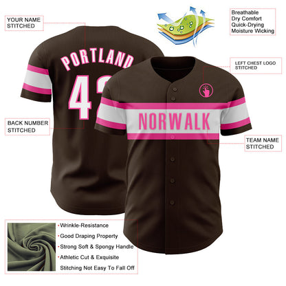 Custom Brown White-Pink Authentic Baseball Jersey - Sky-Custom