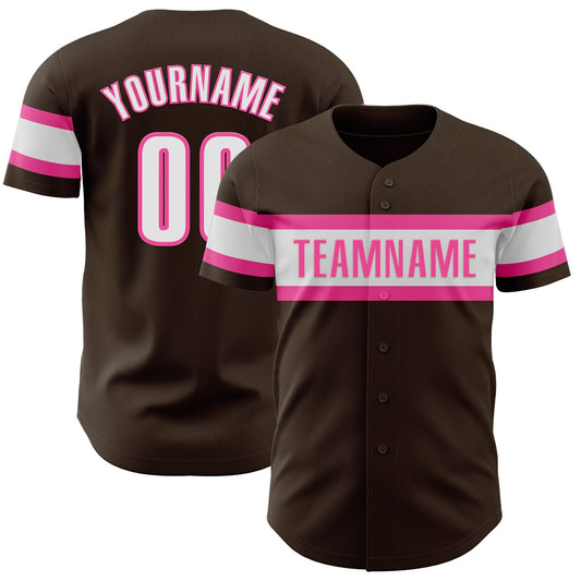 Custom Brown White-Pink Authentic Baseball Jersey - Sky-Custom