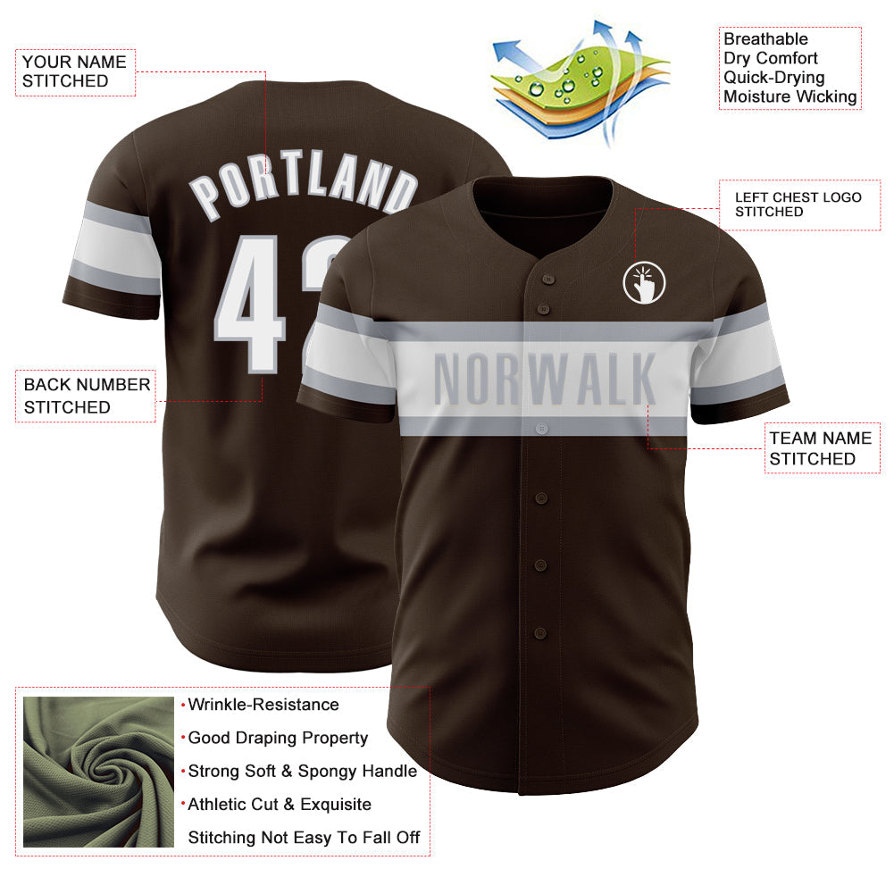 Custom Brown White-Gray Authentic Baseball Jersey - Sky-Custom