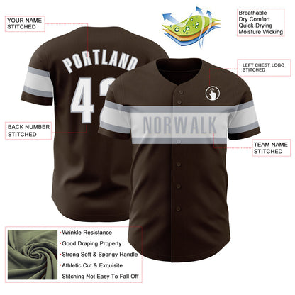 Custom Brown White-Gray Authentic Baseball Jersey - Sky-Custom