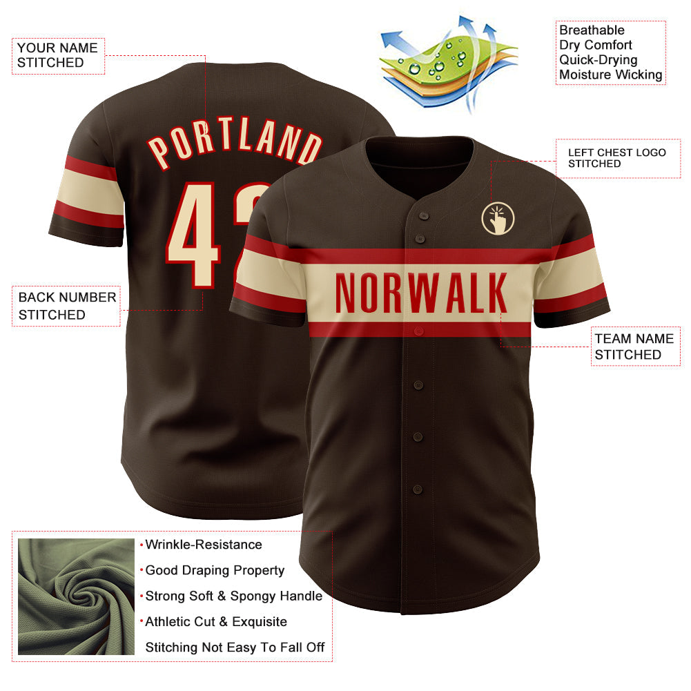 Custom Brown Cream-Red Authentic Baseball Jersey - Sky-Custom