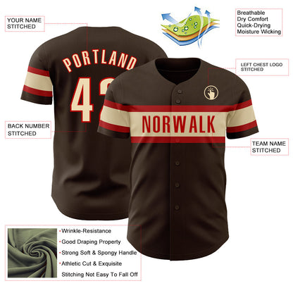 Custom Brown Cream-Red Authentic Baseball Jersey - Sky-Custom