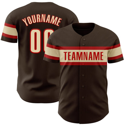 Custom Brown Cream-Red Authentic Baseball Jersey - Sky-Custom