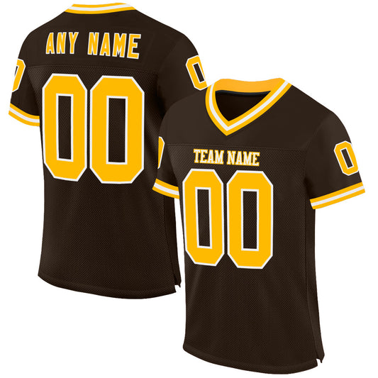 Custom Brown Gold-White Mesh Authentic Throwback Football Jersey - Sky-Custom